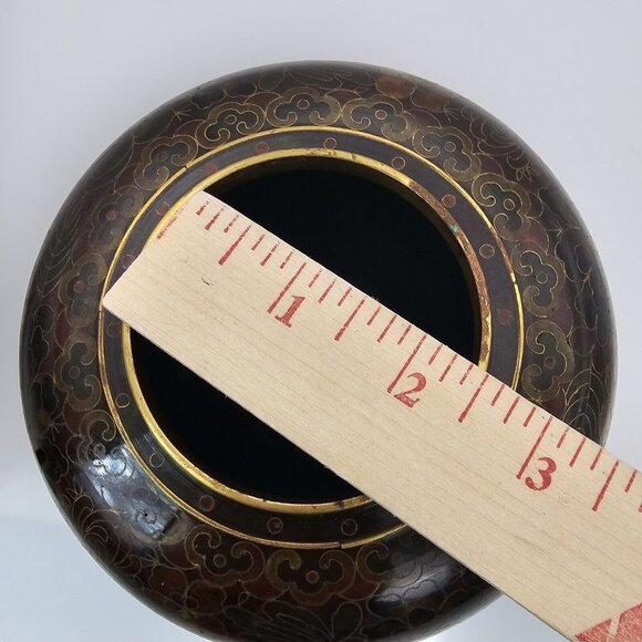 Vtg Chinese Cloisonne Ginger Jar & Lid Thousand Flower Design Brass Browns Gold - Picture 13 of 16